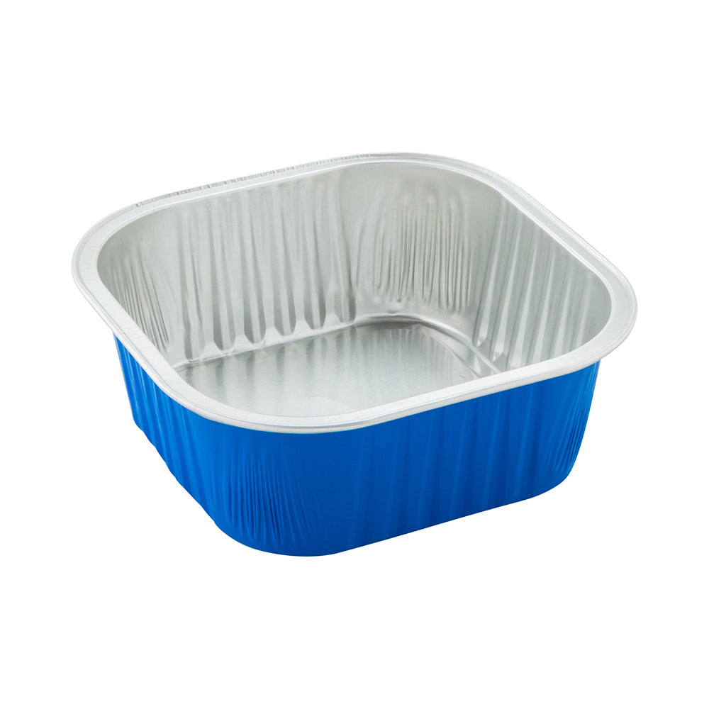 10 oz Square Blue Aluminum Baking Cup - Lids Available - 4 1/4" x 4 1/4" x 1 1/2" - 100 count box