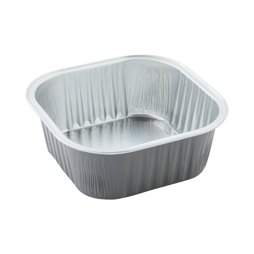 10 oz Square Gray Aluminum Baking Cup - Lids Available - 4 1/4" x 4 1/4" x 1 1/2" - 100 count box