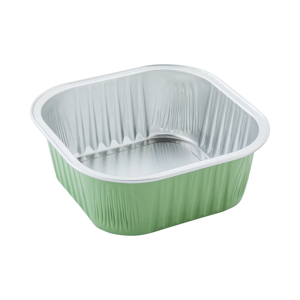 10 oz Square Pistachio Green Aluminum Baking Cup - Lids Available - 4 1/4" x 4 1/4" x 1 1/2" - 100 count box