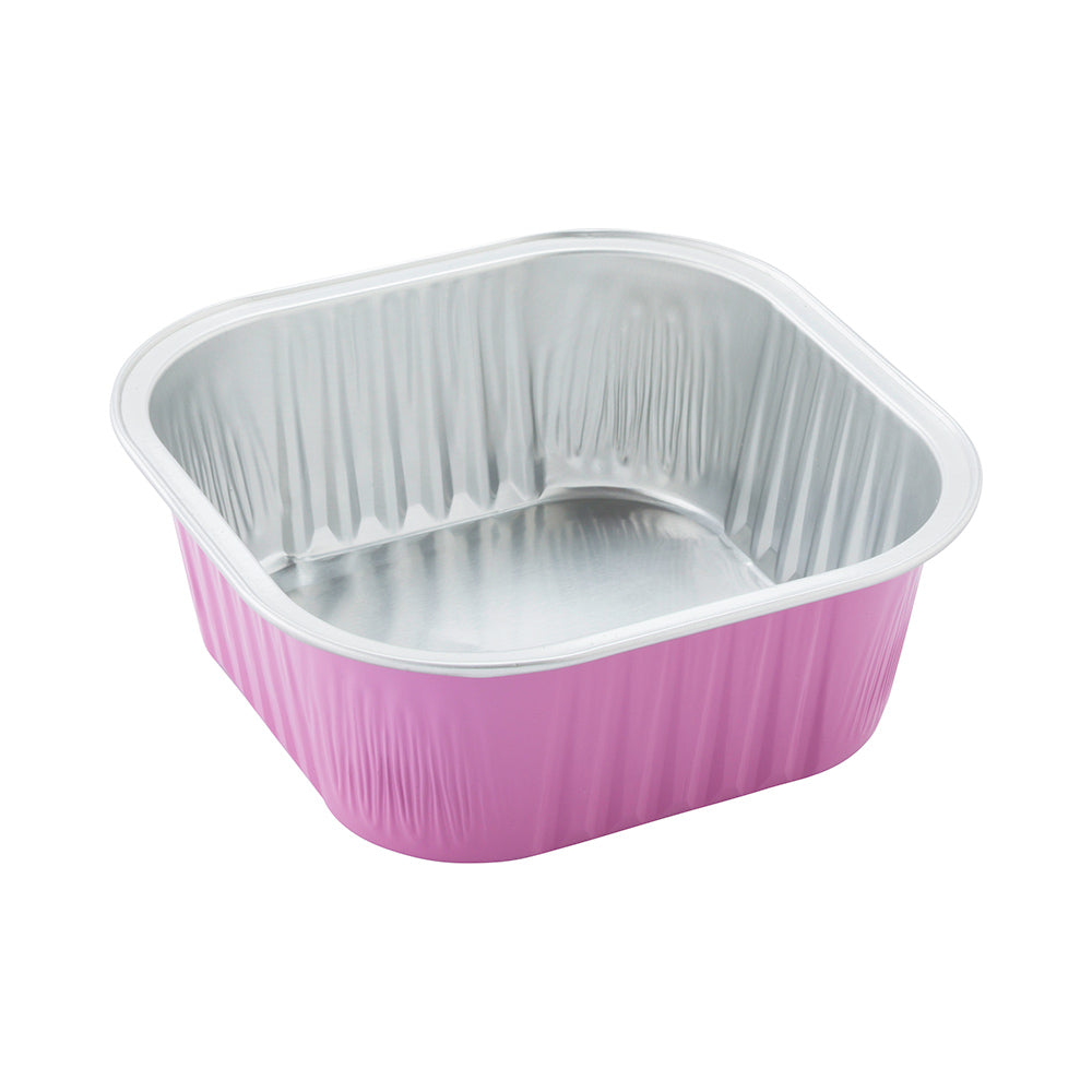 10 oz Square Pink Aluminum Baking Cup - Lids Available - 4 1/4" x 4 1/4" x 1 1/2" - 100 count box