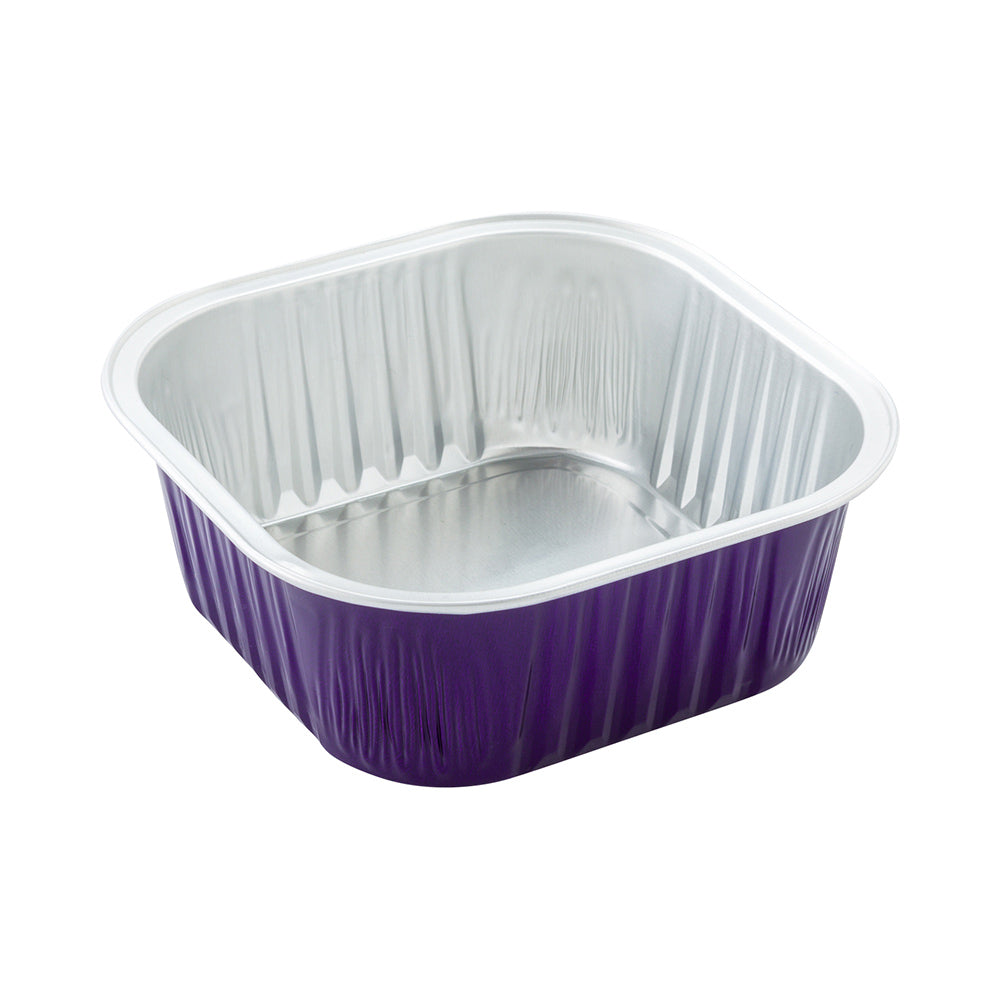 10 oz Square Purple Aluminum Baking Cup - Lids Available - 4 1/4" x 4 1/4" x 1 1/2" - 100 count box