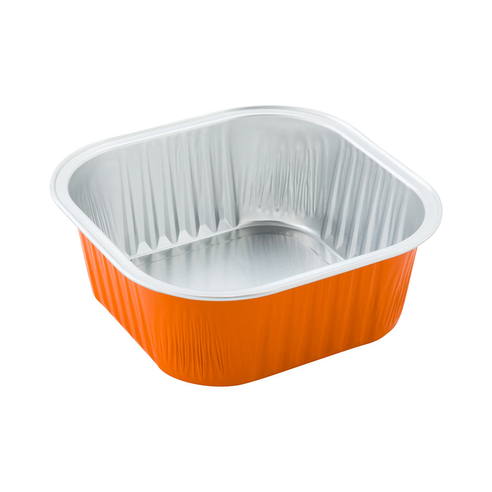 10 oz Square Orange Aluminum Baking Cup - Lids Available - 4 1/4" x 4 1/4" x 1 1/2" - 100 count box