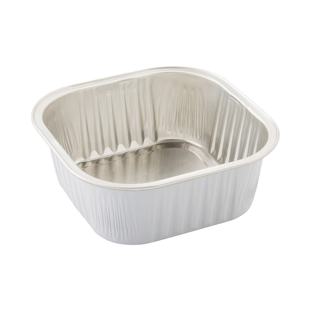 10 oz Square White Aluminum Baking Cup - Lids Available - 4 1/4" x 4 1/4" x 1 1/2" - 100 count box