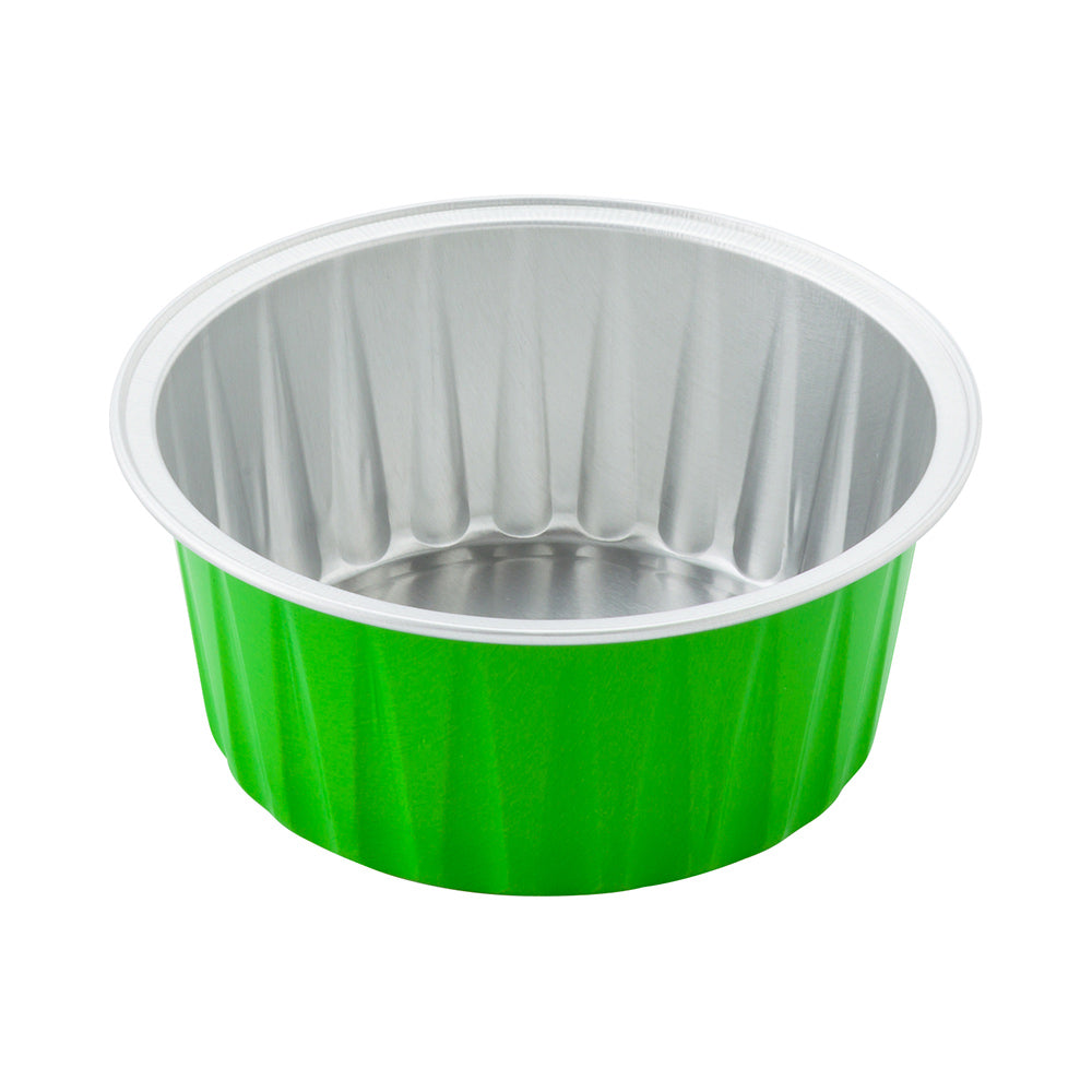 4 oz Round Lime Green Aluminum Baking Cup - Lids Available - 3 1/4" x 3 1/4" x 1 1/2" - 100 count box