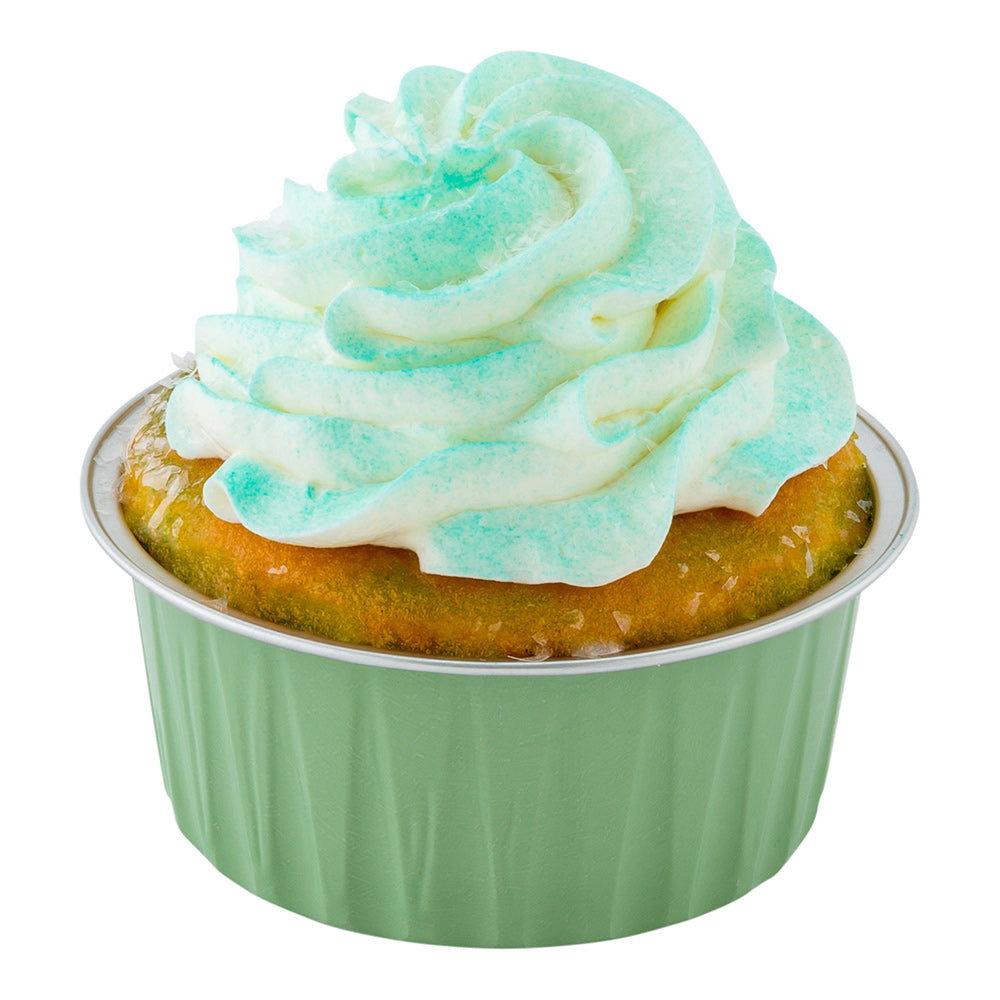 4 oz Round Pistachio Green Aluminum Baking Cup - Lids Available - 3 1/4" x 3 1/4" x 1 1/2" - 100 count box