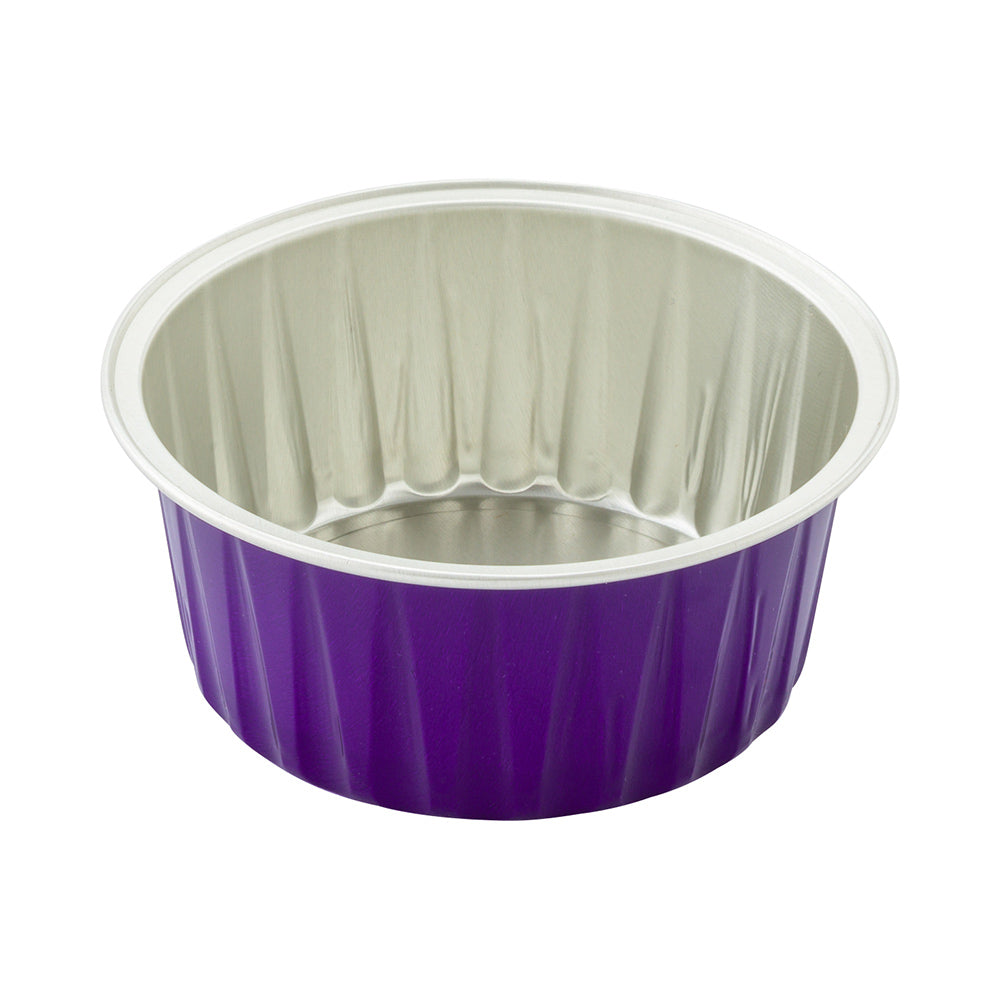 4 oz Round Purple Aluminum Baking Cup - Lids Available - 3 1/4" x 3 1/4" x 1 1/2" - 100 count box