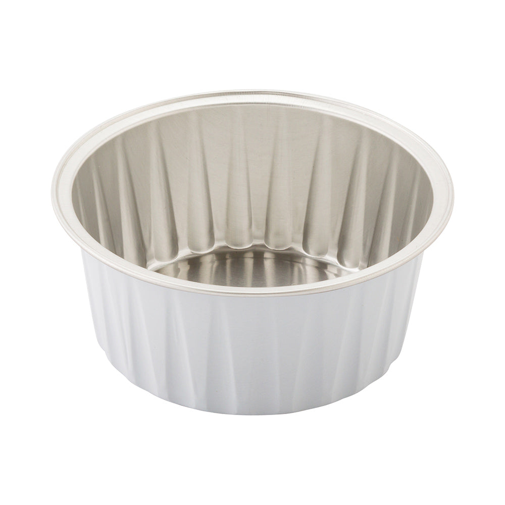 4 oz Round White Aluminum Baking Cup - Lids Available - 3 1/4" x 3 1/4" x 1 1/2" - 100 count box