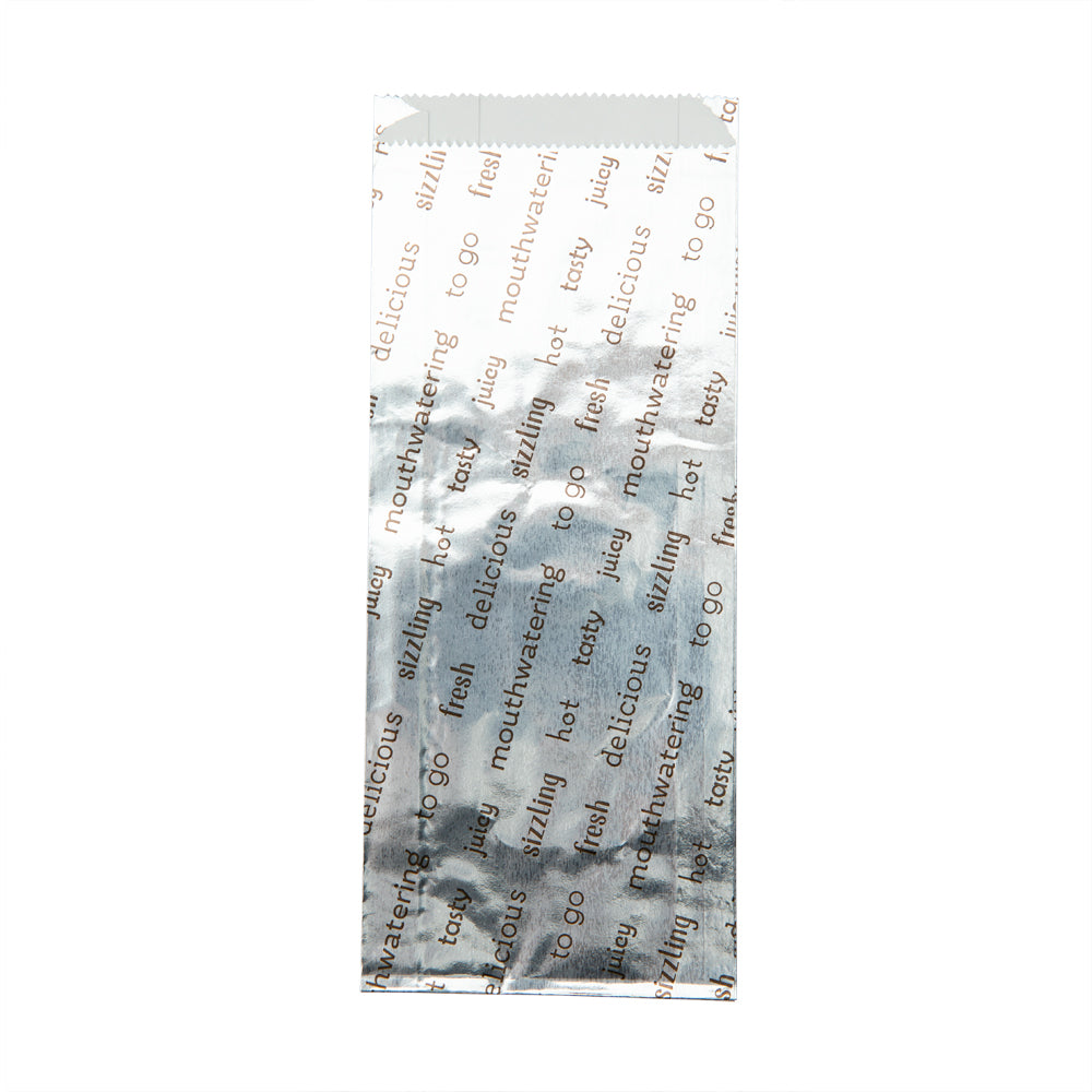 Bag Tek Paper Printed Small Hot Dog Foil Bag - 3 3/4" x 1 1/4" x 9" - 100 count box