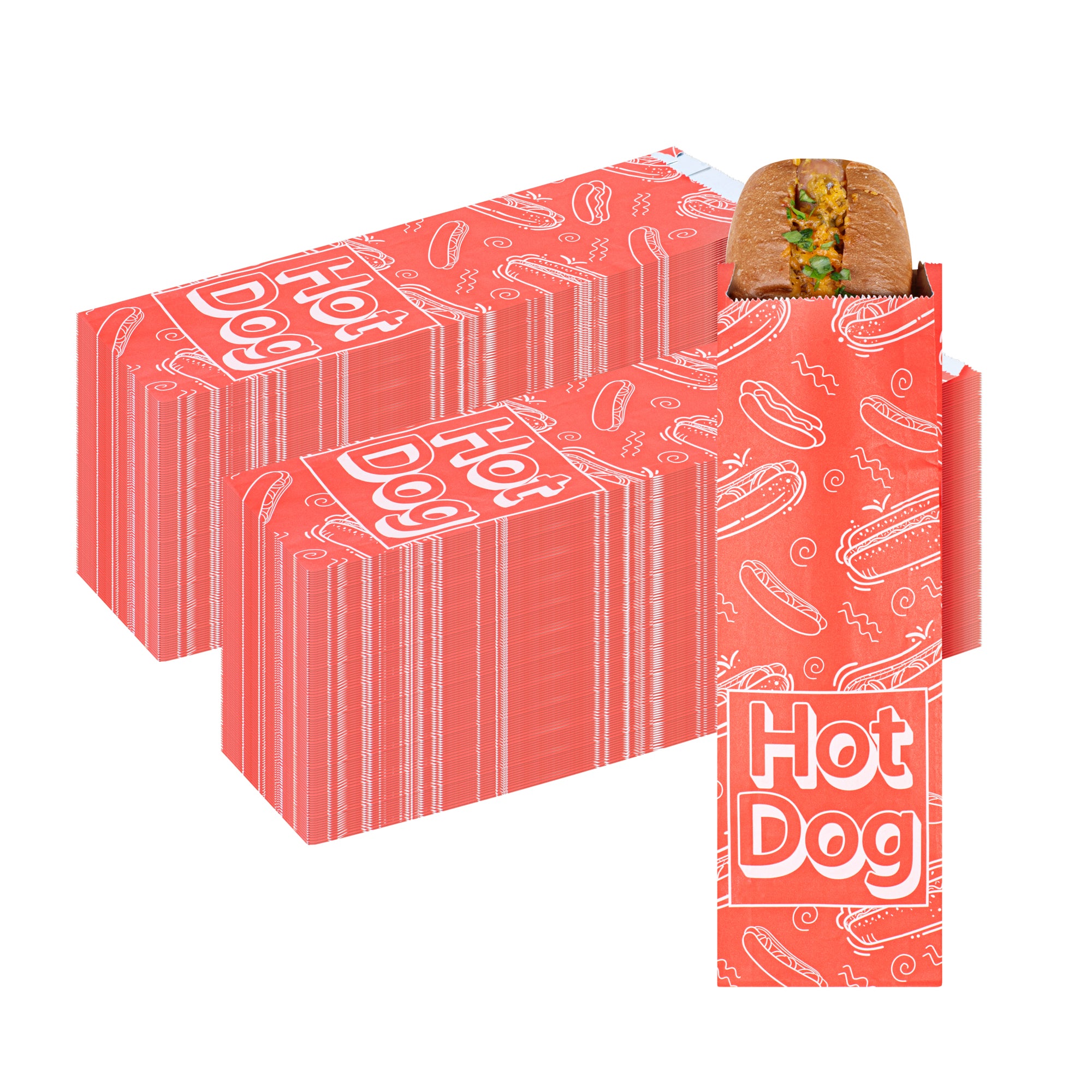 Bag Tek Red Paper Printed Large Hot Dog Foil Bag - 3 3/4" x 1 1/4" x 12" - 100 count box