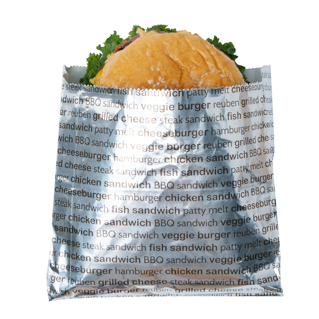 Bag Tek Paper Printed Burger Foil Bag - 6" x 1 1/4" x 6 1/2" - 100 count box