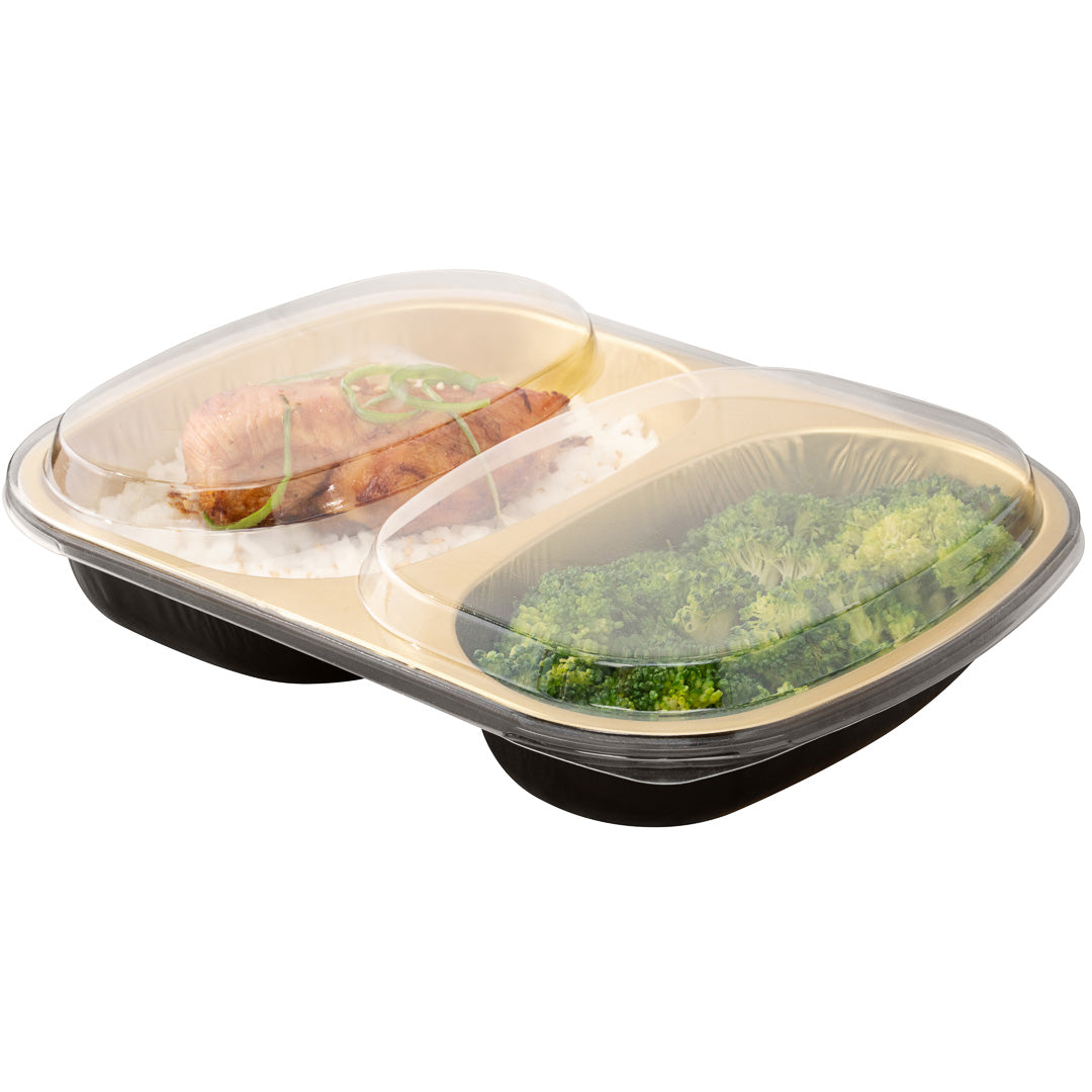 Foil Lux Clear Plastic Flat Lid - Fits 2-Compartment Foil Container - 100 count box