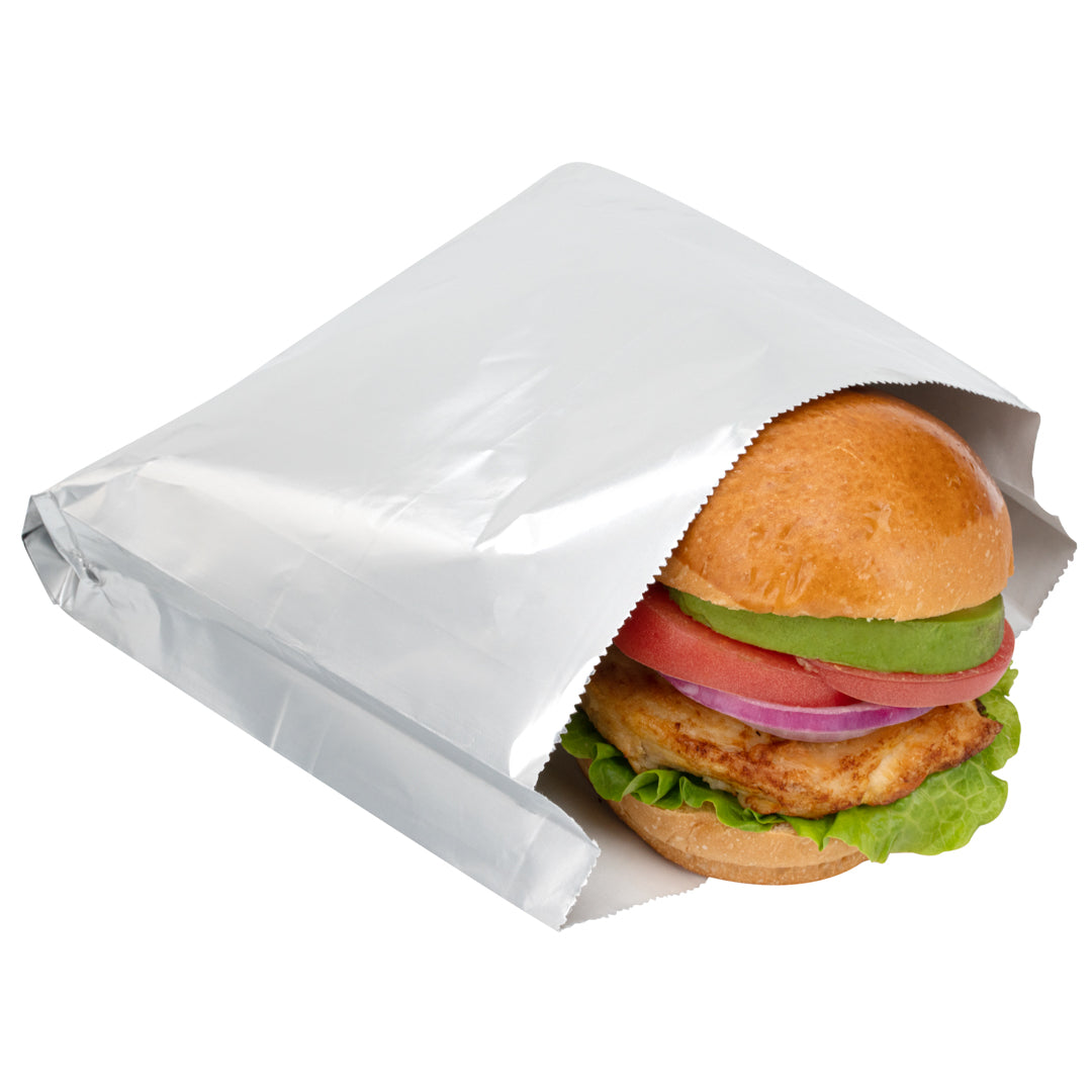 Bag Tek Foil Paper Hot Sandwich Bag - 7 3/4" x 1 3/4" x 7 3/4" - 100 count box