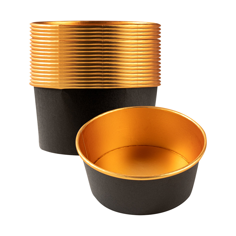 Foil Lux 25 oz Black And Gold Paper Take Out Container - with Foil Interior - 6" x 6" x 2 1/4" - 200 count box