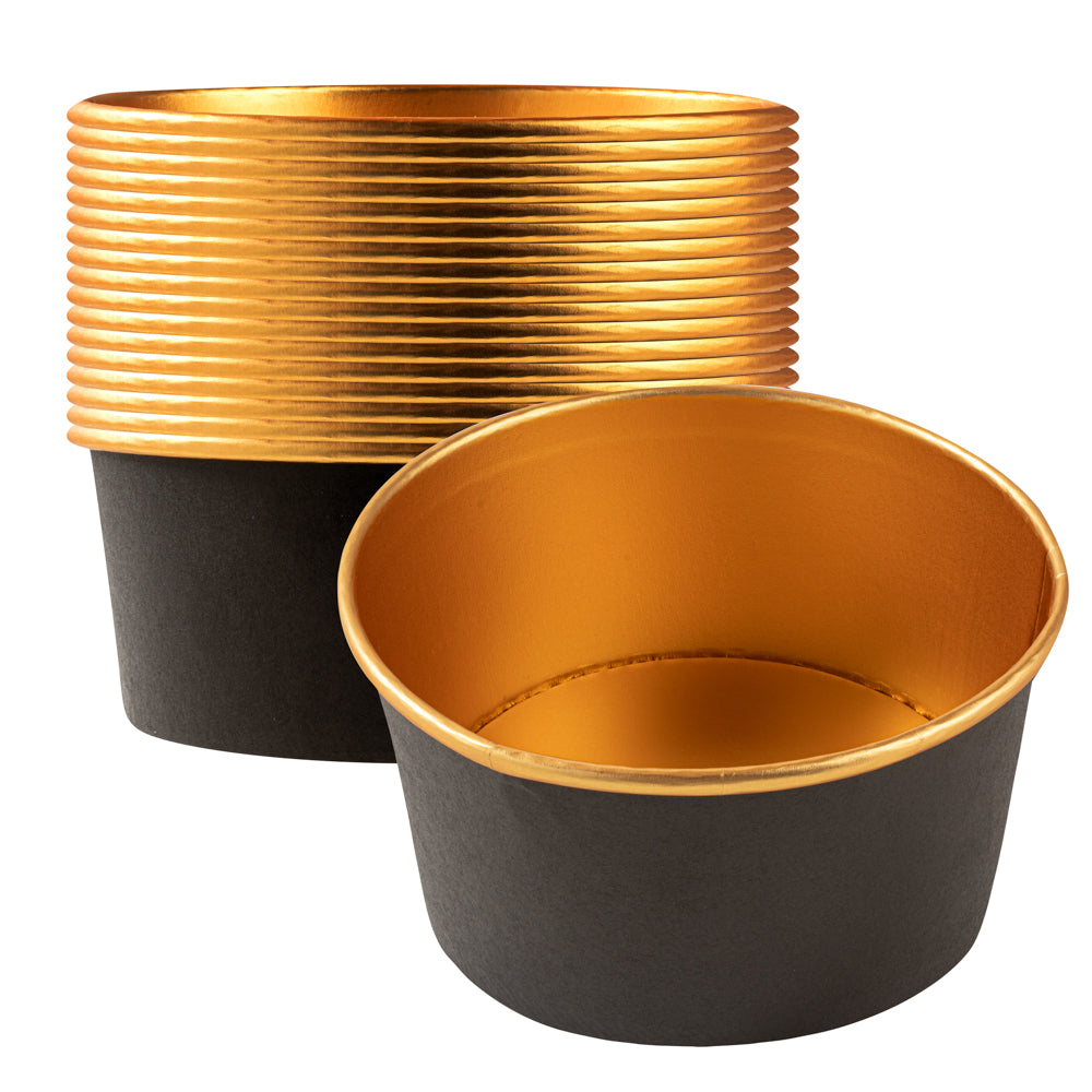 Foil Lux 33 oz Black And Gold Paper Take Out Container - with Foil Interior - 6" x 6" x 3" - 200 count box