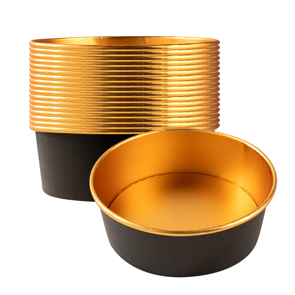 Foil Lux 45 oz Black And Gold Paper Take Out Container - with Foil Interior - 7 1/4" x 7 1/4" x 2 1/2" - 200 count box