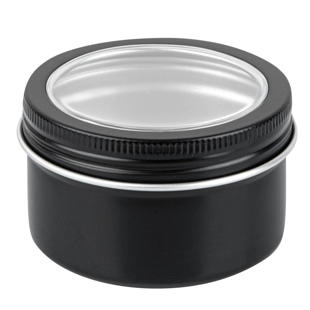 RW Base 4 oz Round Black Tin Container - with Window Lid - 100 count box