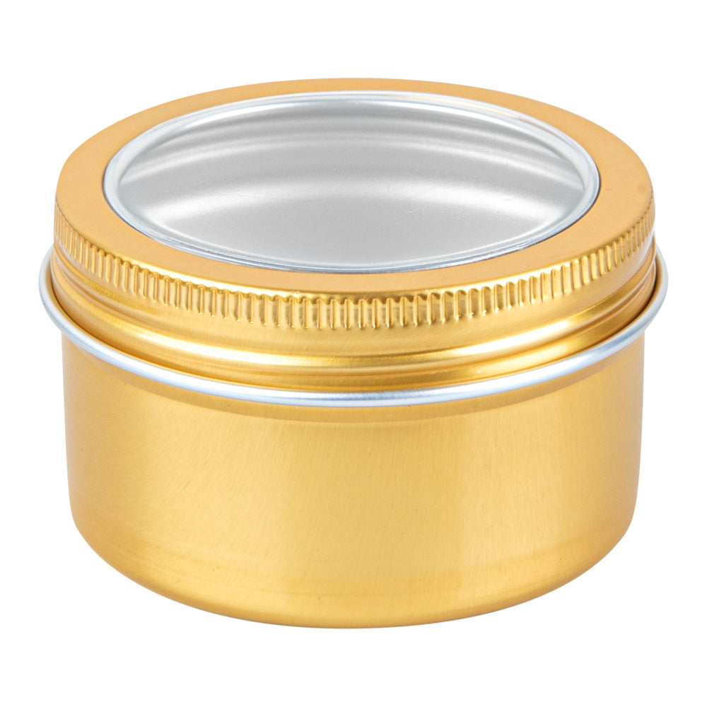 RW Base 4 oz Round Gold Tin Container - with Window Lid - 100 count box