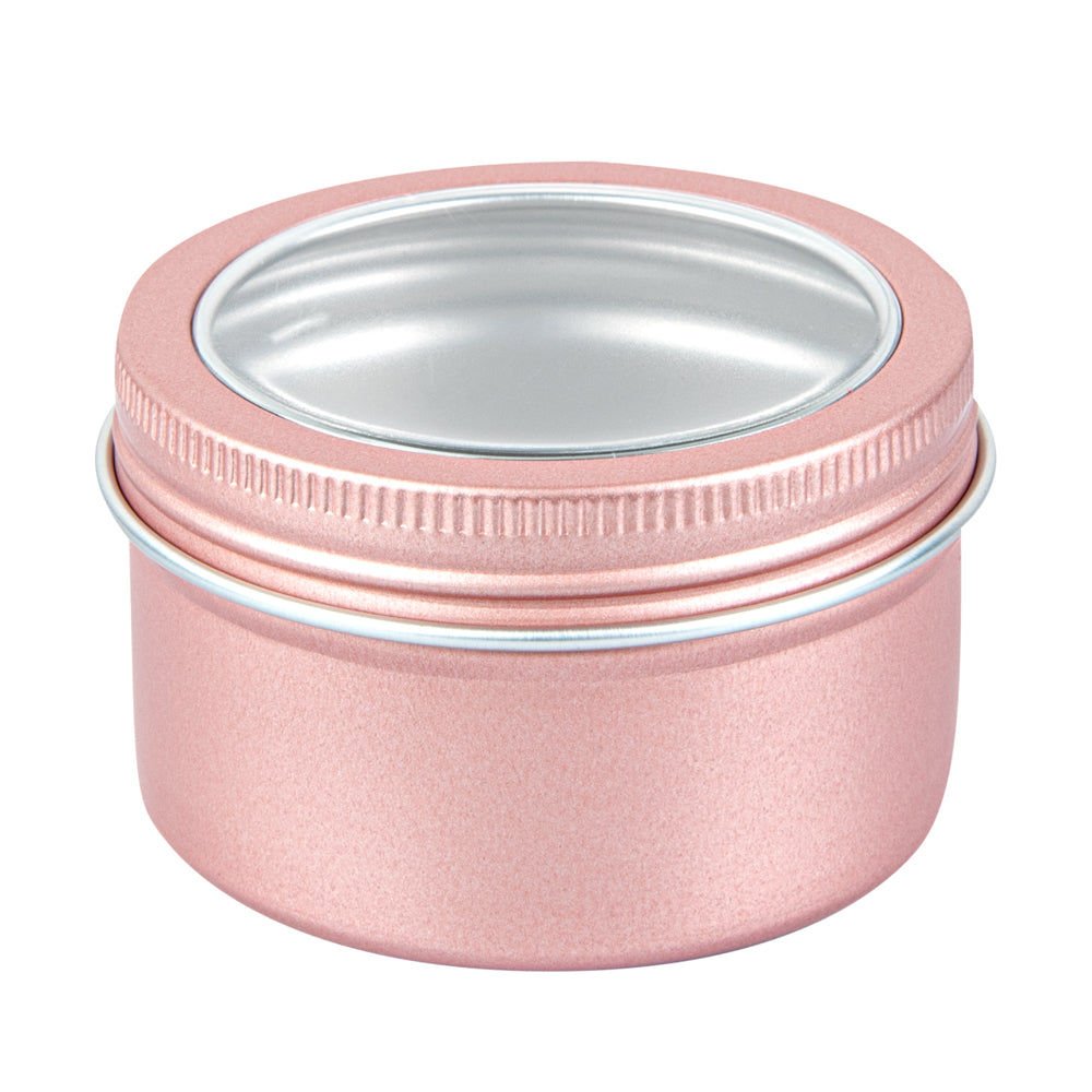 RW Base 4 oz Round Rose Gold Tin Container - with Window Lid - 100 count box