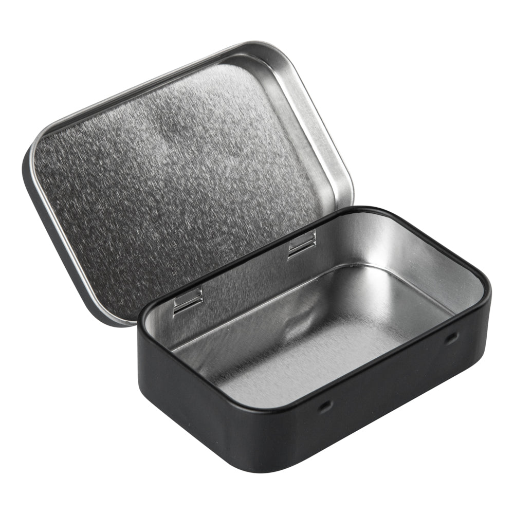 RW Base 4 oz Rectangle Black Tin Container - with Hinged Lid - 100 count box