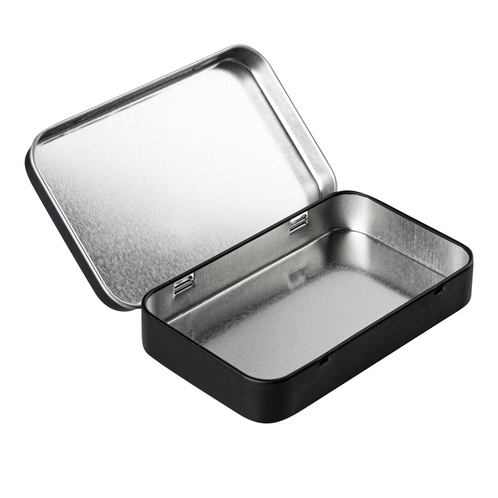 RW Base 6 oz Rectangle Black Tin Container - with Hinged Lid - 100 count box