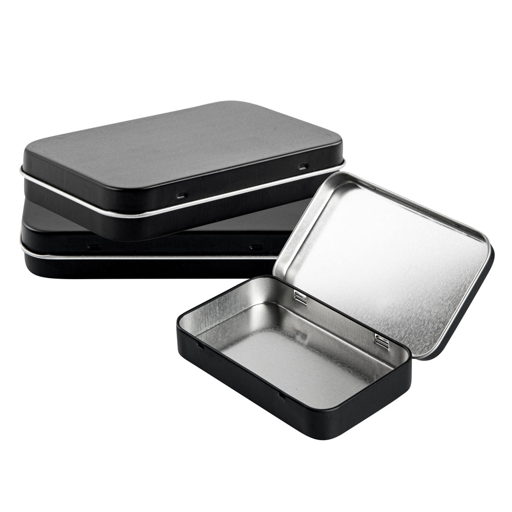 RW Base 6 oz Rectangle Black Tin Container - with Hinged Lid - 100 count box