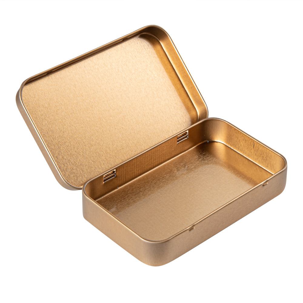 RW Base 6 oz Rectangle Gold Tin Container - with Hinged Lid - 100 count box