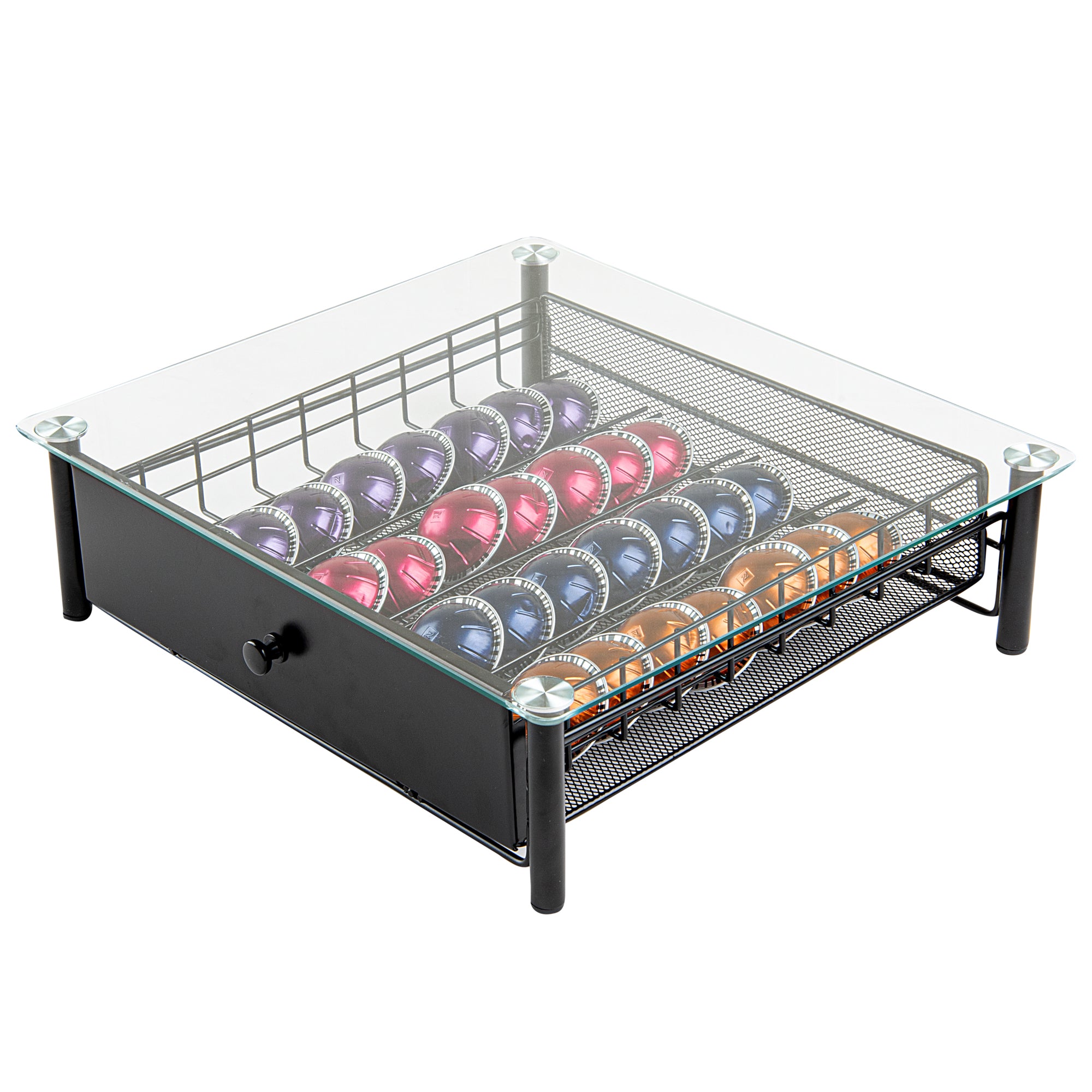 Restpresso Iron Coffee Pod / Capsule Storage Drawer - Holds 36 Nespresso Vertuo Capsules - 15 1/2" x 14" x 4 1/4" - 1 count box