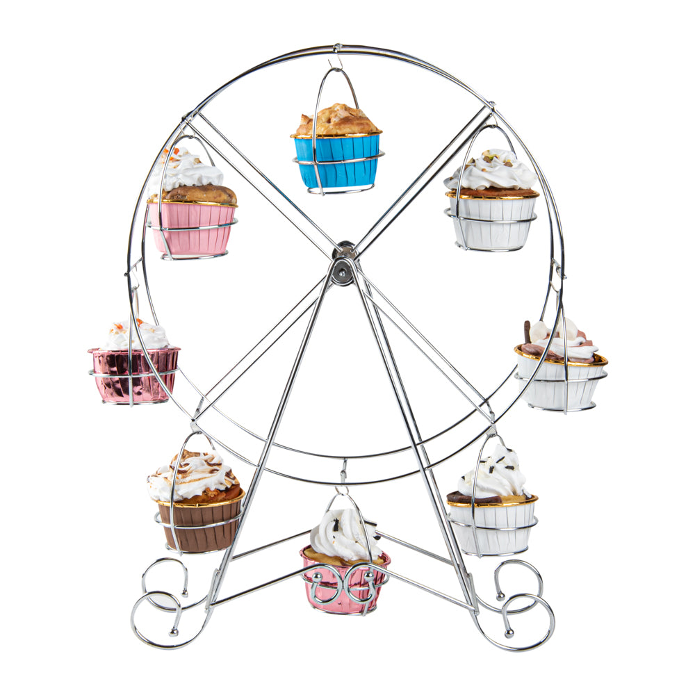 Pastry Tek Iron Ferris Wheel Cupcake Stand - Holds 8 Cupcakes - 12 1/4" x 4" x 17 1/4" - 1 count box