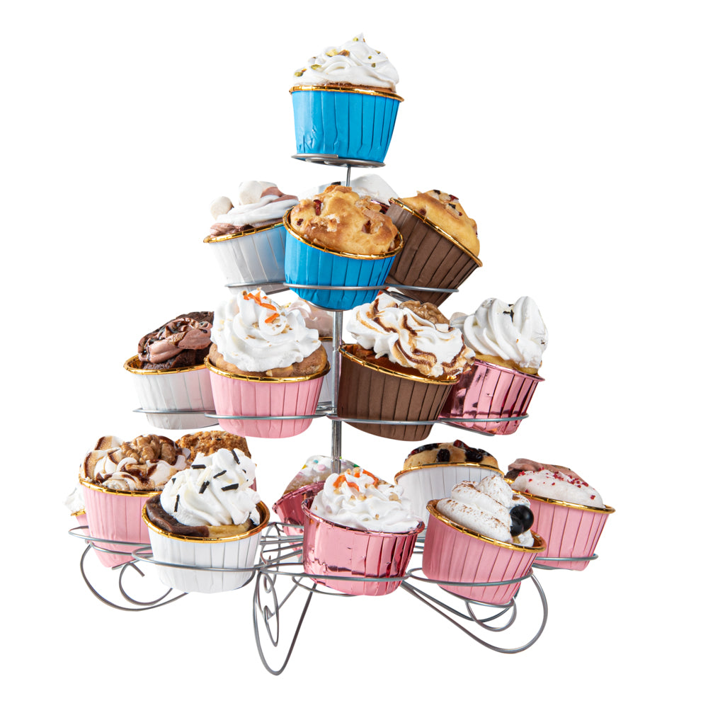 Pastry Tek Iron Cupcake Stand - 4-Tier, Holds 23 Cupcakes - 12 1/2" x 12 1/2" x 11 1/2" - 1 count box