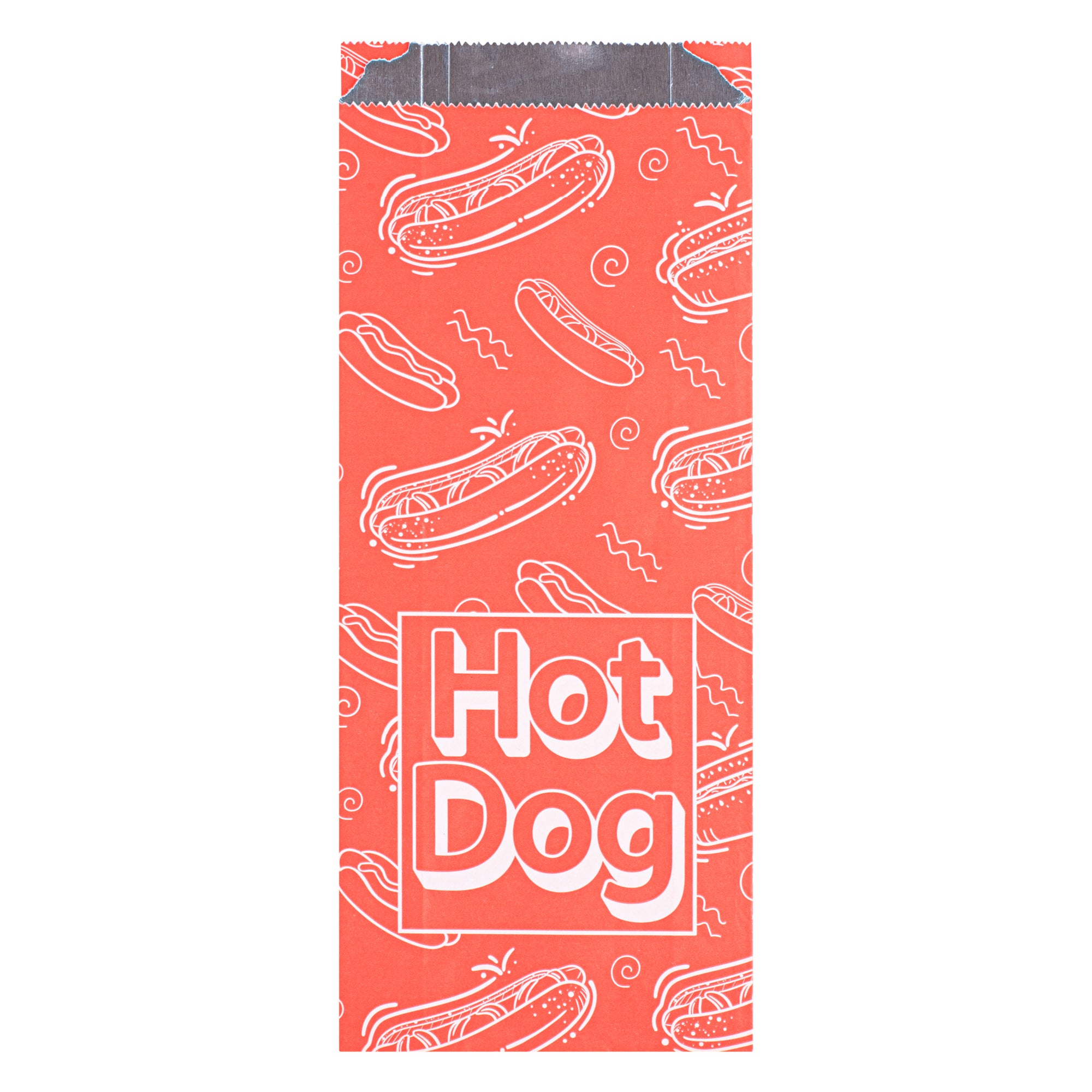 Bag Tek Red Paper Printed Hot Dog Foil Bag - Pint Size - 4 1/2" x 2" x 11 1/2" - 100 count box