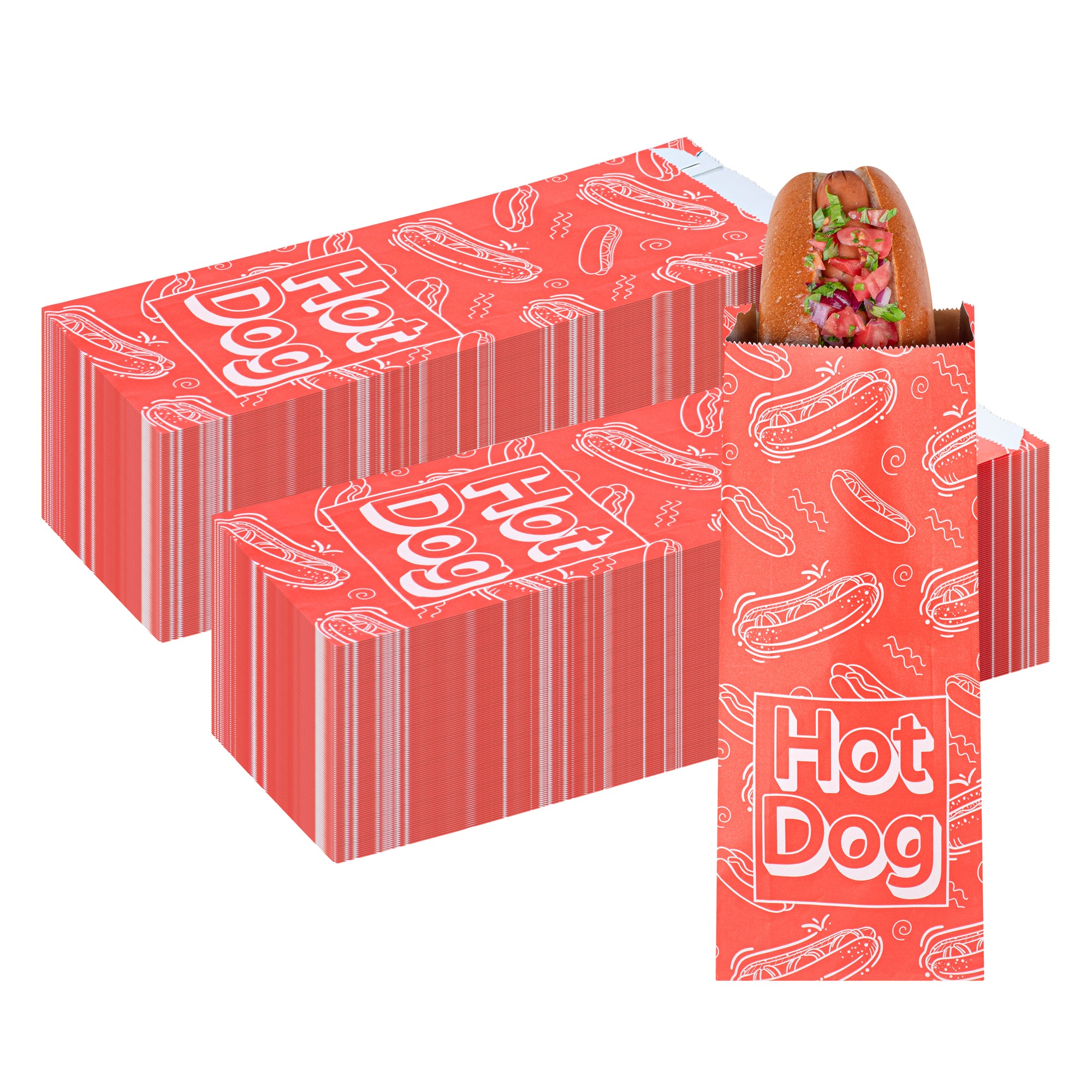 Bag Tek Red Paper Printed Hot Dog Foil Bag - Pint Size - 4 1/2" x 2" x 11 1/2" - 100 count box