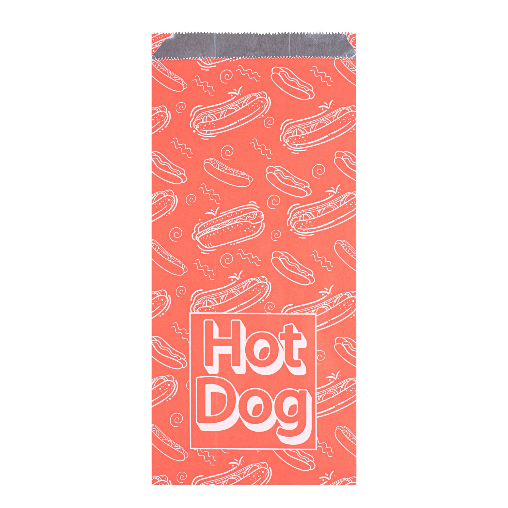 Bag Tek Red Paper Printed Hot Dog Foil Bag - 1/2 Gallon - 4 1/4" x 6 1/2" x 14 1/2" - 100 count box