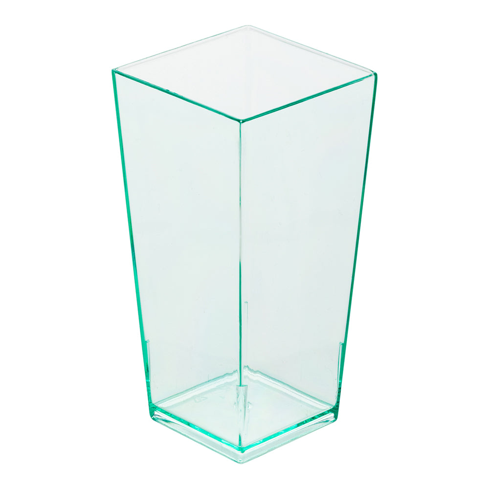 4 oz Square Seagreen Plastic Tall Geometric Cup - 1 1/2" x 1 1/2" x 3 1/4" - 100 count box