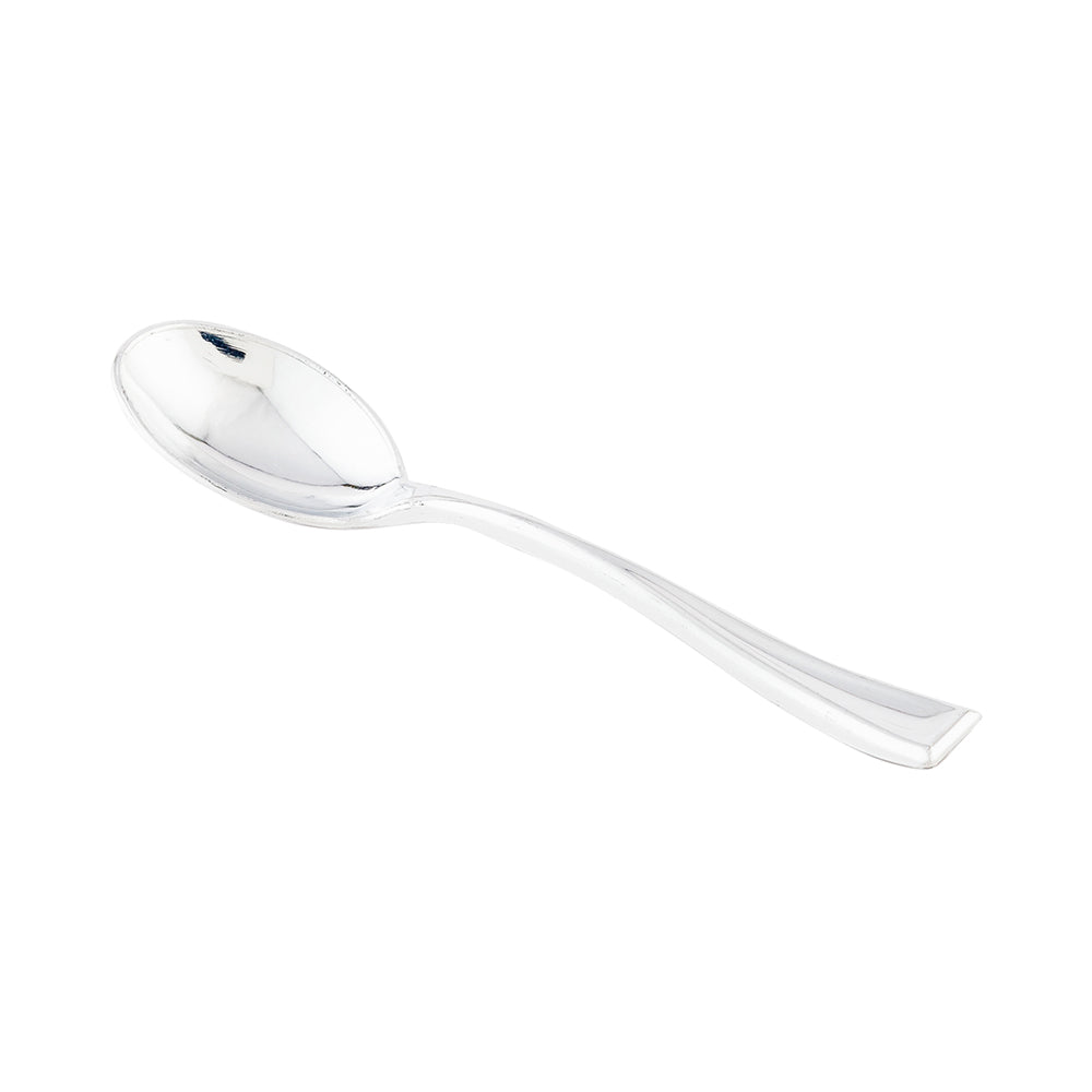 Silver Plastic Mini Spoon  - 4" - 500 count box