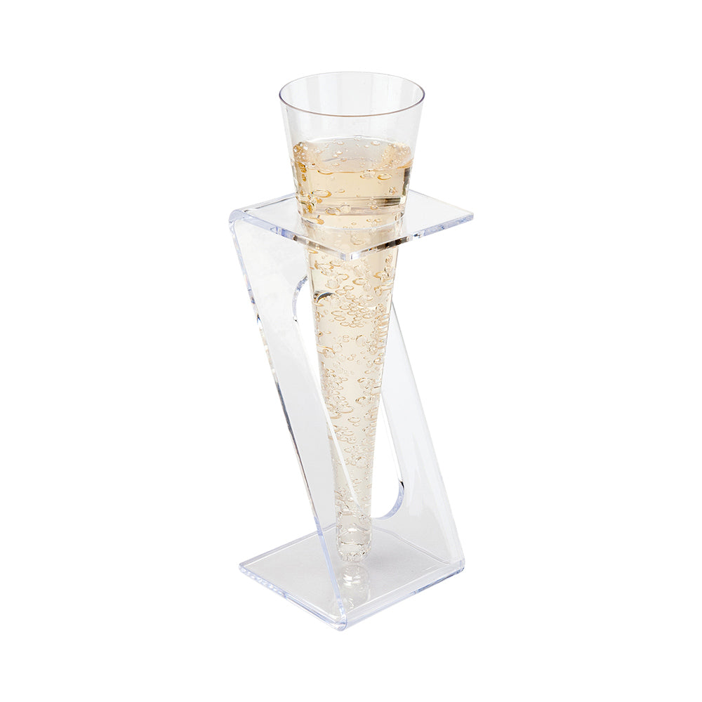 Clear Plastic Individual Champagne Flute Stand - 6" x 2 1/4" x 2 1/4" - 100 count box