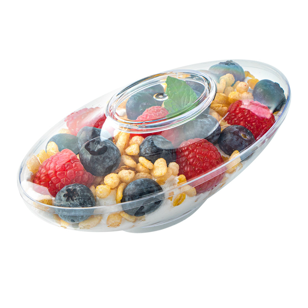 6 oz Oval Clear Plastic Deli Cup - Stackable, with Lid - 5 1/2" x 3 1/4" x 2 1/2" - 100 count box