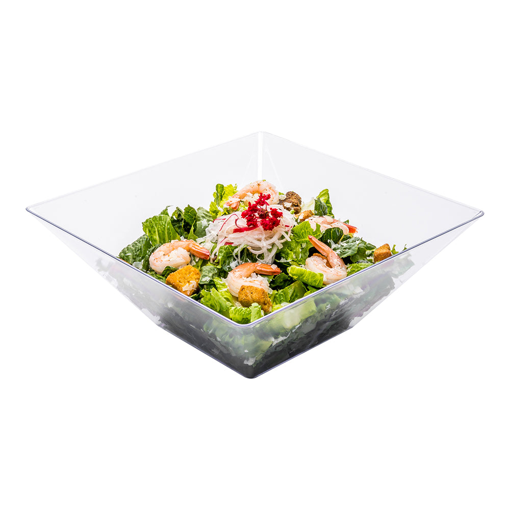 160 oz Square Clear Plastic Large Modern Serving Bowl - 11" x 11" x 4 1/2" - 25 count box