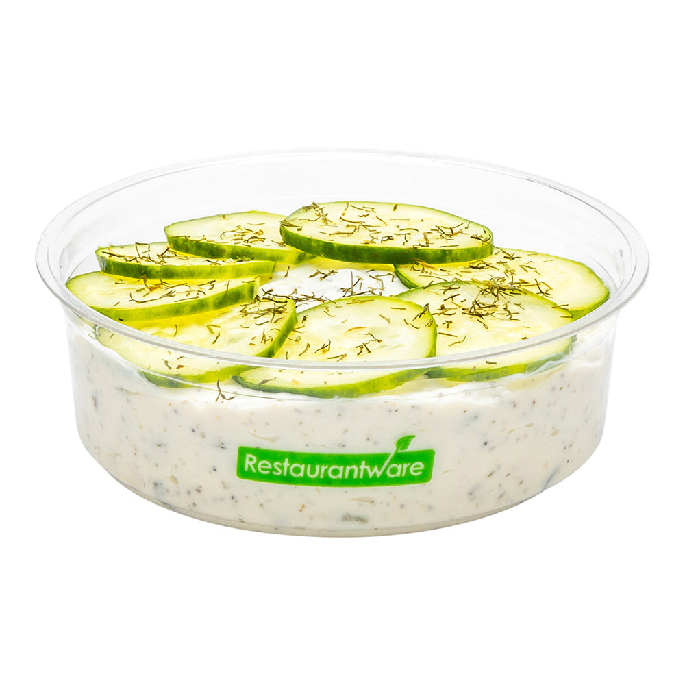 Basic Nature 8 oz Round Clear PLA Plastic To Go Deli Container - Compostable - 4 3/4" x 4 3/4" x 1 3/4" - 500 count box