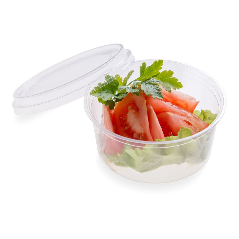 Basic Nature 12 oz Round Clear PLA Plastic To Go Deli Container - Compostable - 4 3/4" x 4 3/4" x 2 1/4" - 500 count box