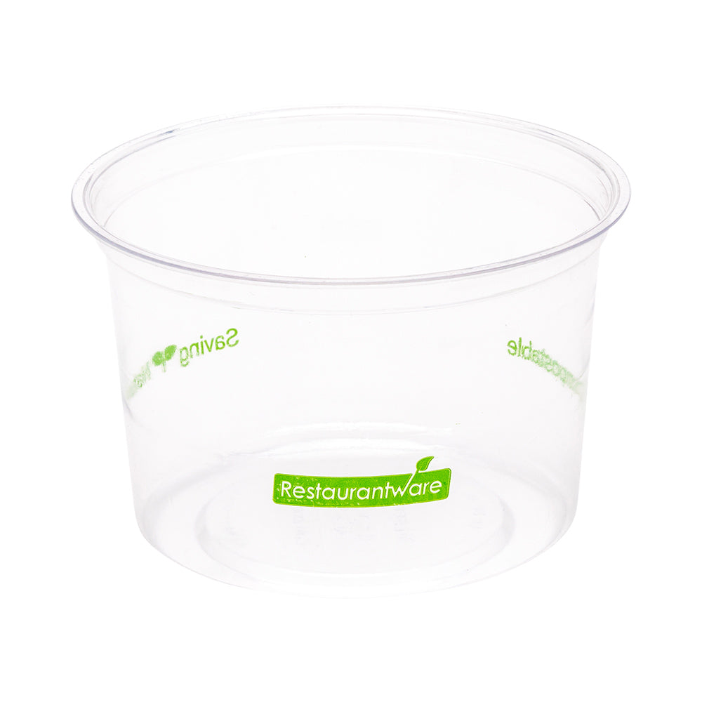 Basic Nature 16 oz Round Clear PLA Plastic To Go Deli Container - Compostable - 4 3/4" x 4 3/4" x 3" - 500 count box