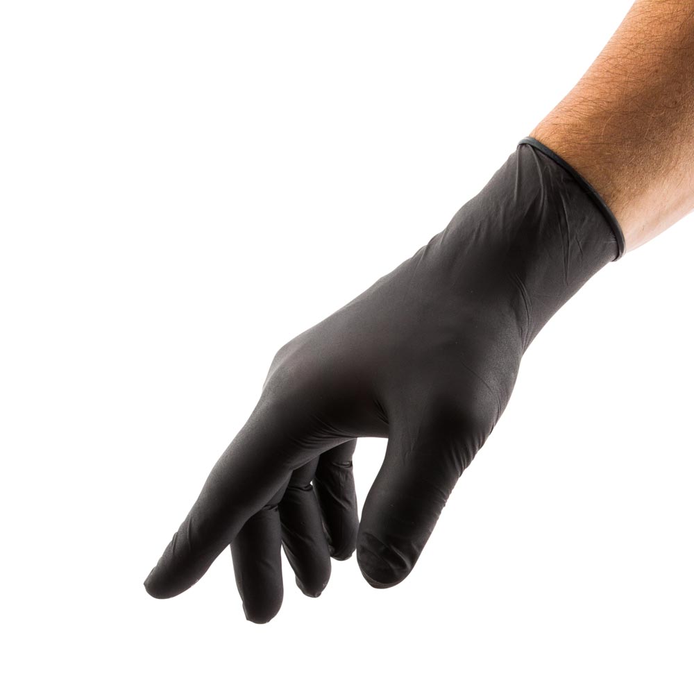 Fashion Serve Black Plastic Small Nitrile Glove - Powder Free - 9" x 3 1/4" - 100 count box