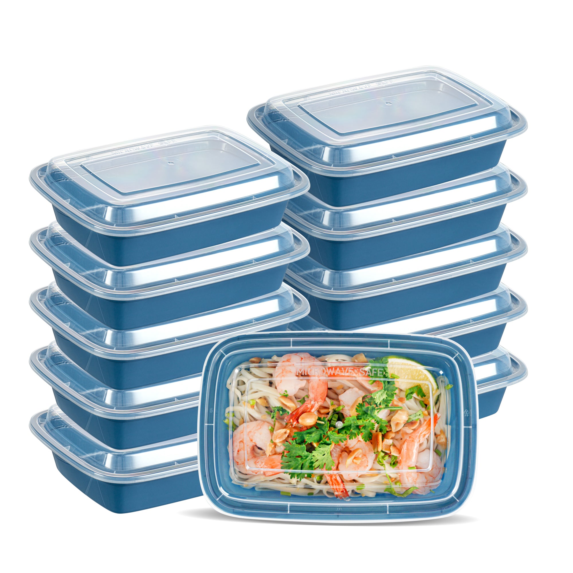 Asporto 24 oz Rectangle Midnight Blue Plastic To Go Box - with Clear Lid, Microwavable - 8" x 5 1/4" x 1 3/4" - 100 count box