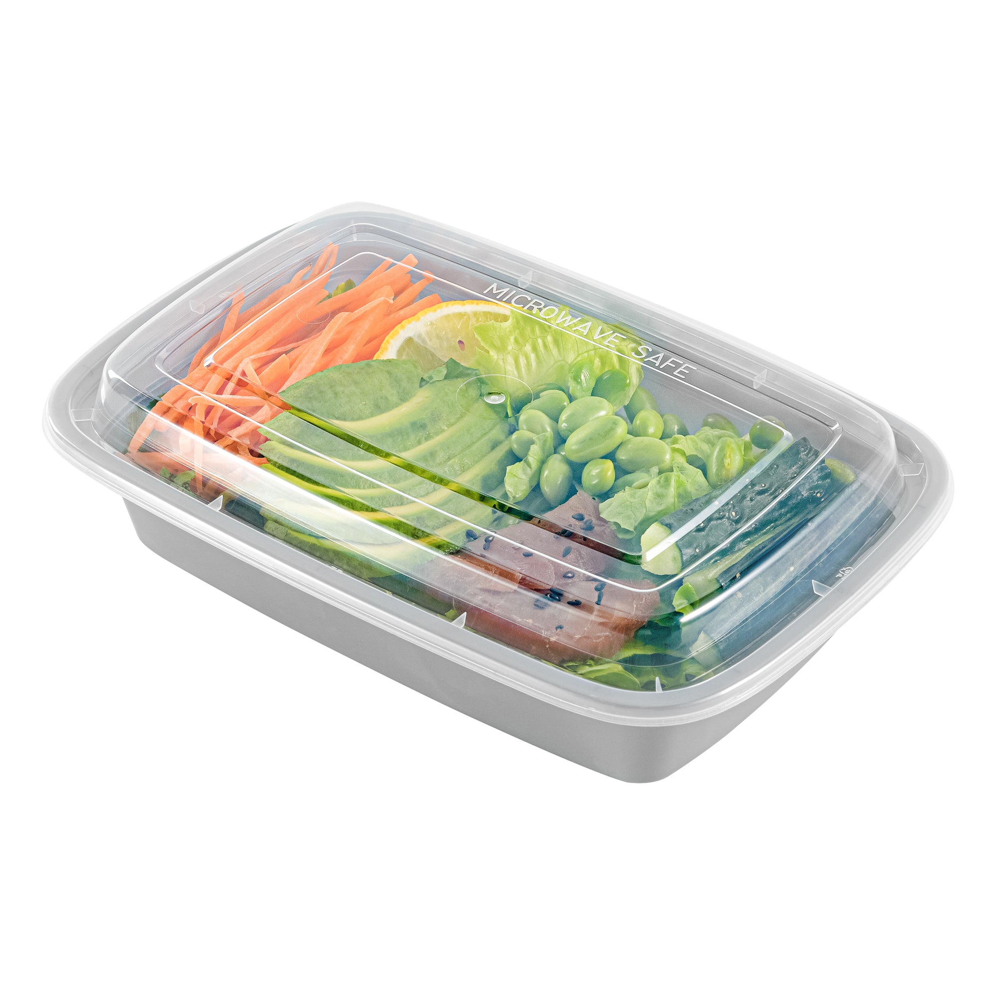 Asporto 24 oz Rectangle Silver Plastic To Go Box - with Clear Lid, Microwavable - 8" x 5 1/4" x 1 3/4" - 100 count box