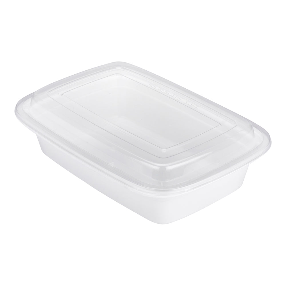 Asporto 24 oz Rectangle White Plastic To Go Box - with Clear Lid, Microwavable - 8" x 5 1/4" x 1 3/4" - 100 count box