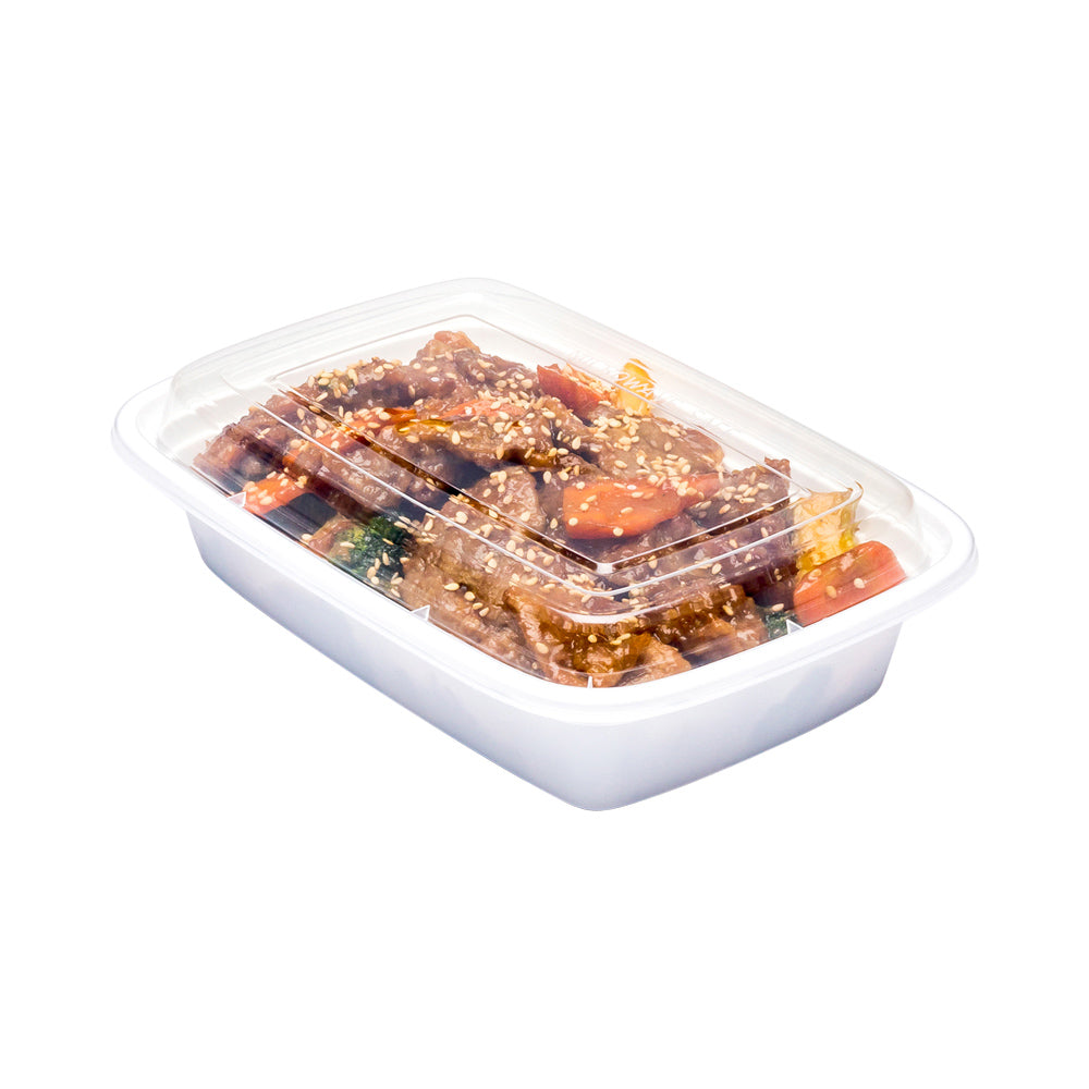 Asporto 24 oz Rectangle White Plastic To Go Box - with Clear Lid, Microwavable - 8" x 5 1/4" x 1 3/4" - 100 count box