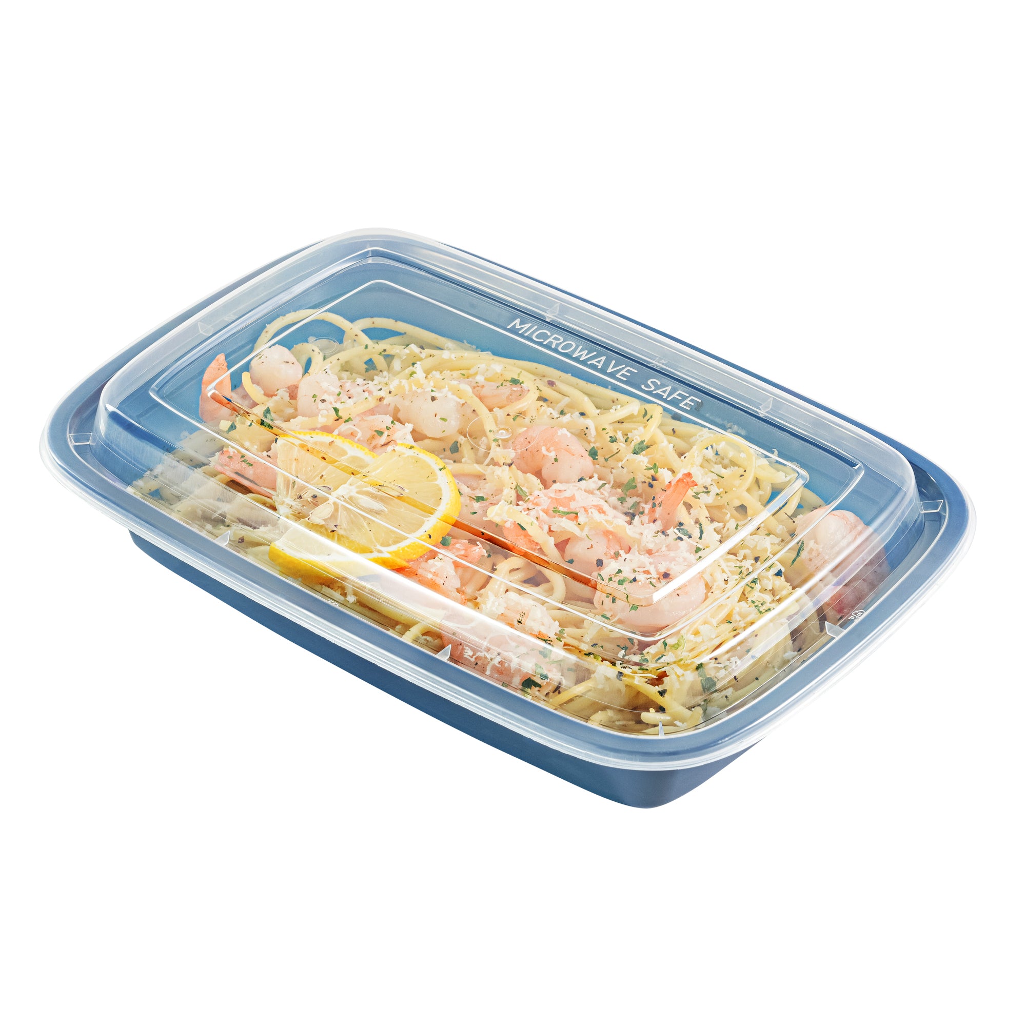 Asporto 28 oz Rectangle Midnight Blue Plastic To Go Box - with Clear Lid, Microwavable - 8 3/4" x 6" x 1 1/2" - 100 count box