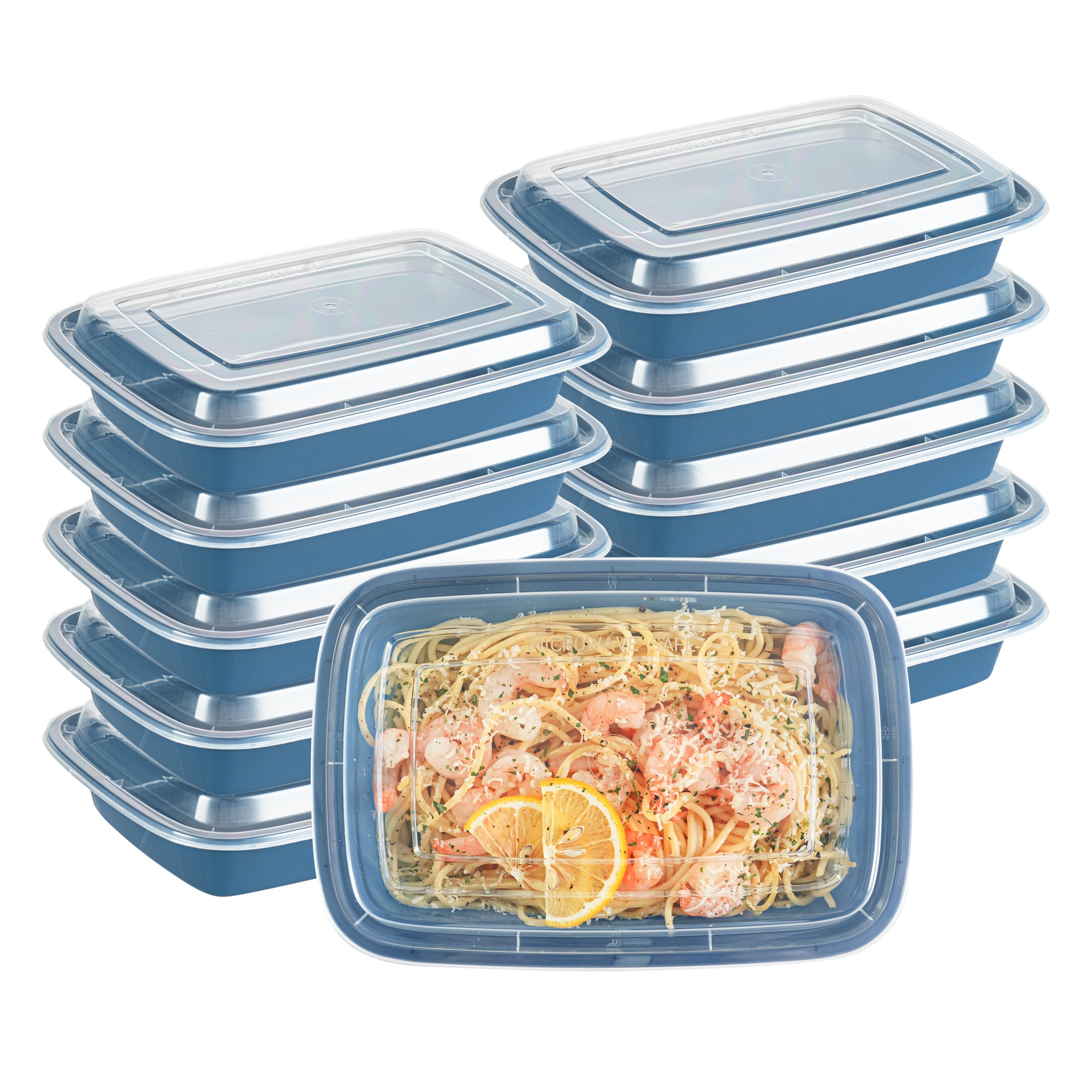 Asporto 28 oz Rectangle Midnight Blue Plastic To Go Box - with Clear Lid, Microwavable - 8 3/4" x 6" x 1 1/2" - 100 count box