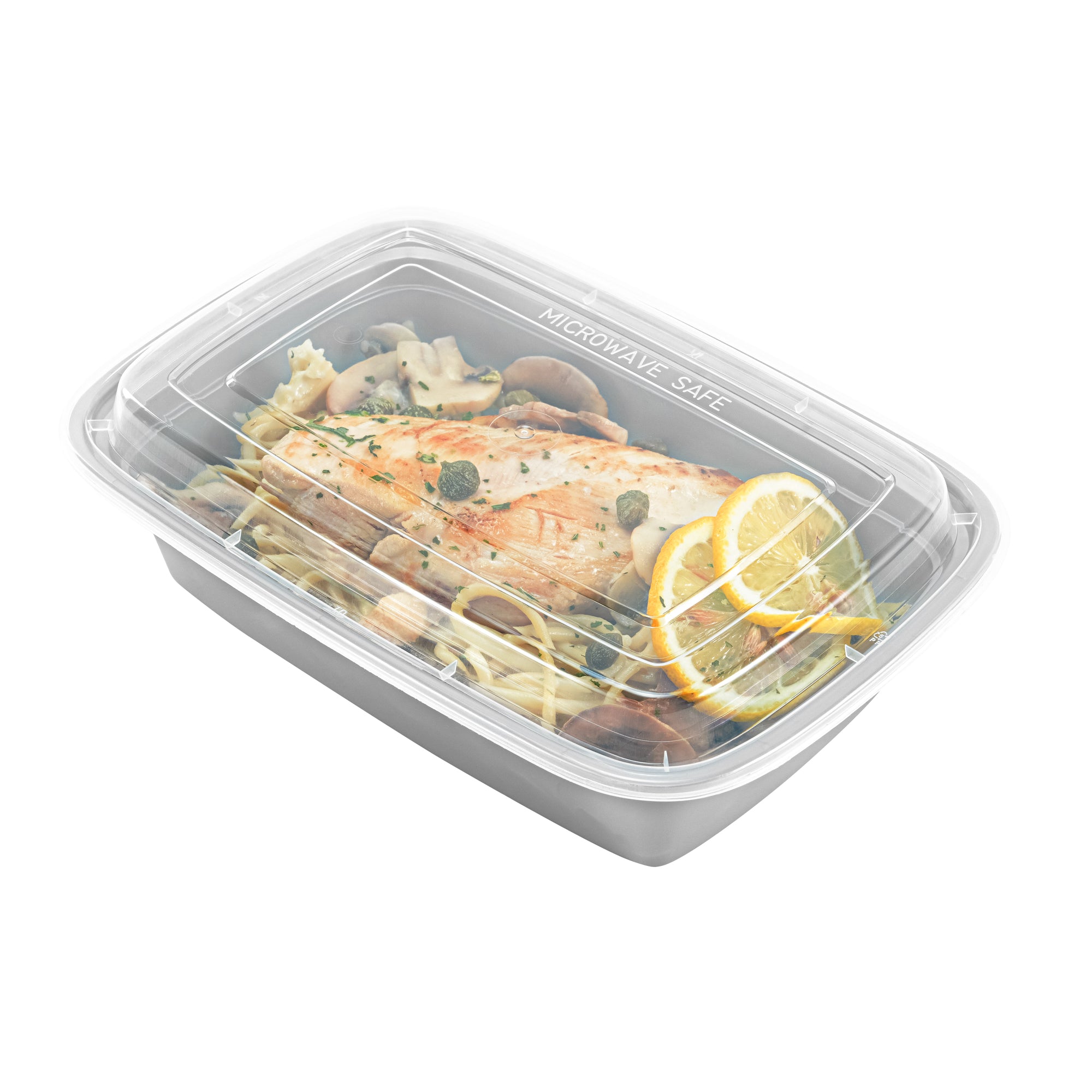 Asporto 38 oz Rectangle Silver Plastic To Go Box - with Clear Lid, Microwavable - 8 3/4" x 6" x 2" - 100 count box