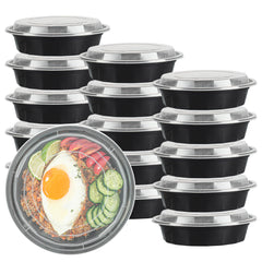 Asporto 24 oz Round Black Plastic To Go Box - with Clear Lid, Microwavable - 7 1/4