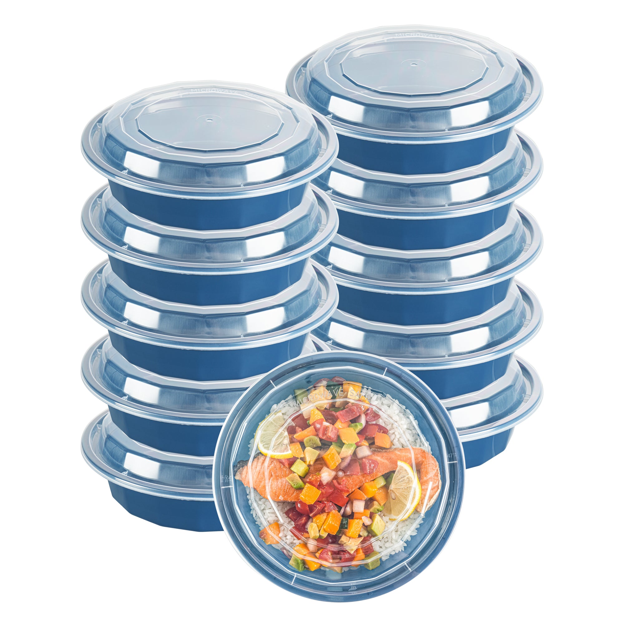 Asporto 24 oz Round Midnight Blue Plastic To Go Box - with Clear Lid, Microwavable - 7 1/4" x 7 1/4" x 1 1/2" - 100 count box